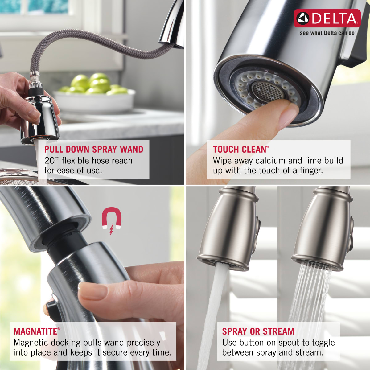 Delta 9113 Ar Dst Arctic Stainless Essa Pull Down Kitchen Faucet With Magnetic Docking Spray Head Includes Lifetime Warranty Faucet Com