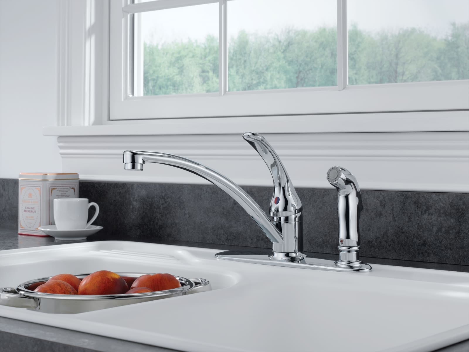 Delta B3310LF Chrome Foundations Kitchen Faucet with Side ...