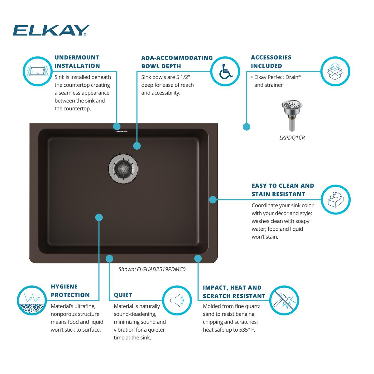 Elkay ELGUAD2519PDBK0 Black Quartz Classic 25