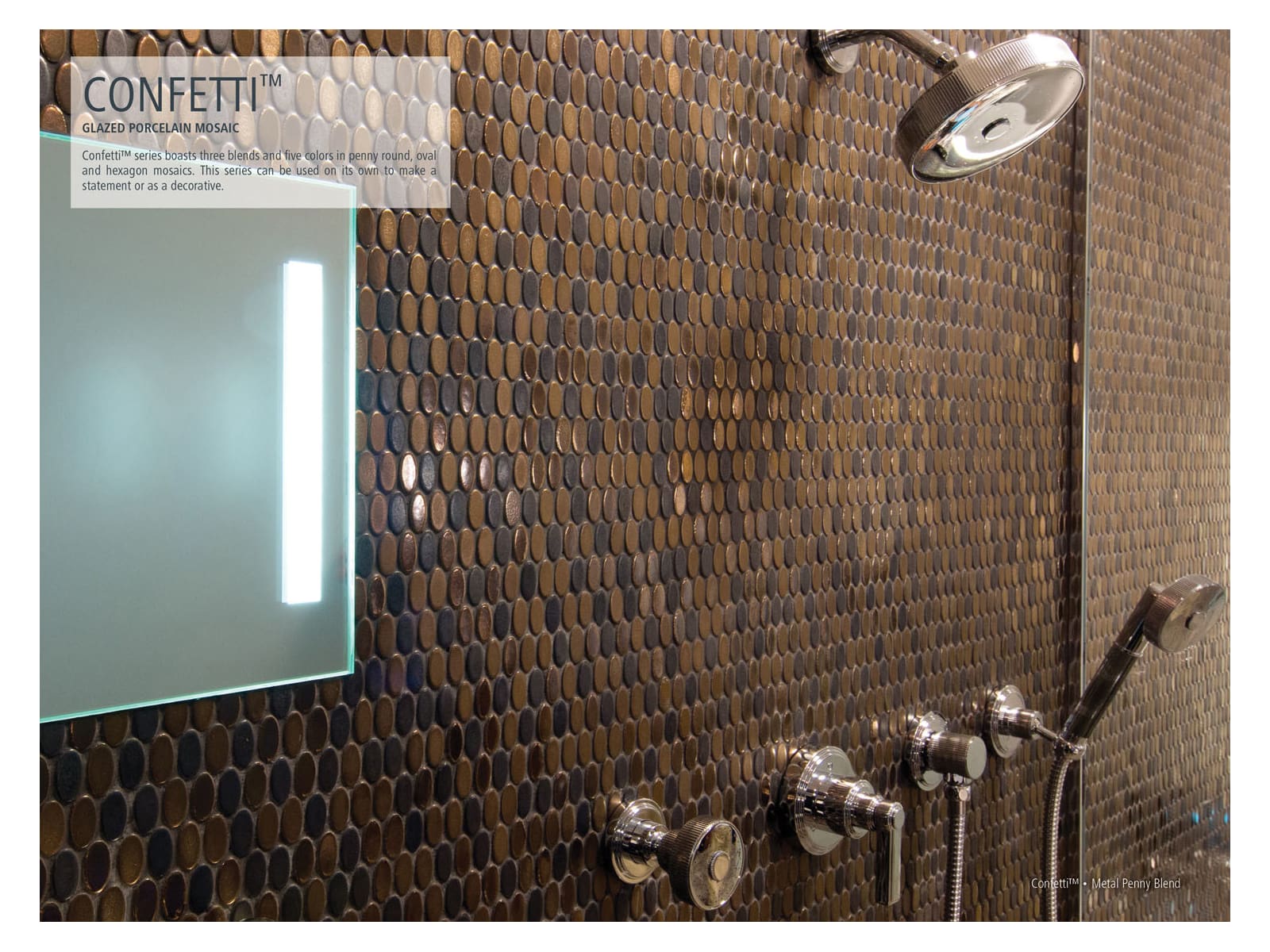Emser Tile W85con8me1212mhx Confetti Metal Confetti Hexagon Mosaic Floor And Wall Tile Varied Metallic Visual Faucetdirect Com