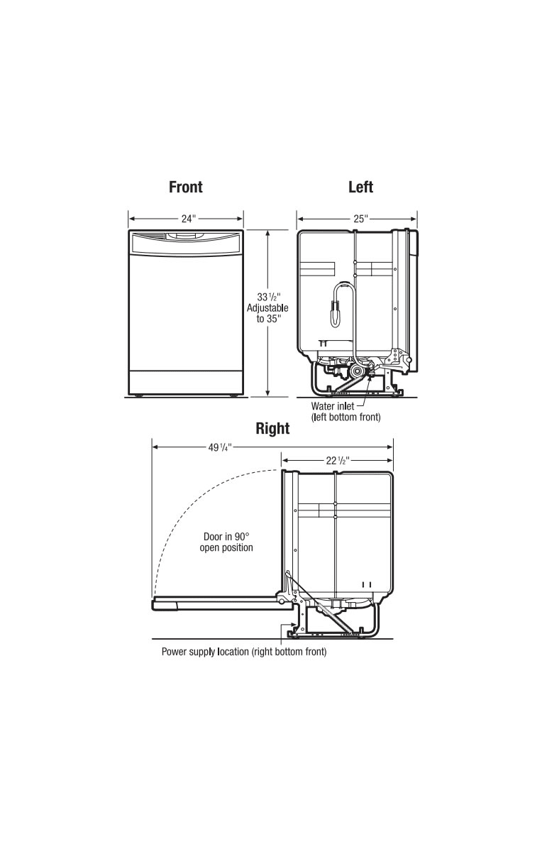Dishwasher dimensions with door open cheap