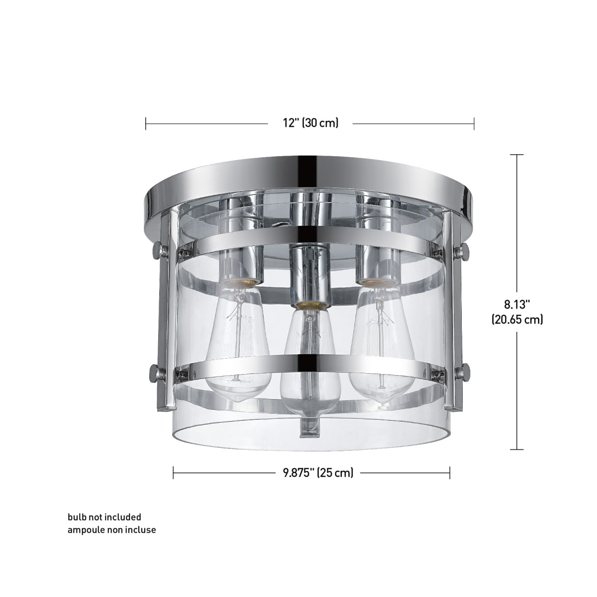 Globe Electric 60324 Chrome Wexford 3 Light 12 Wide Flush Mount Drum Ceiling Fixture LightingDirect
