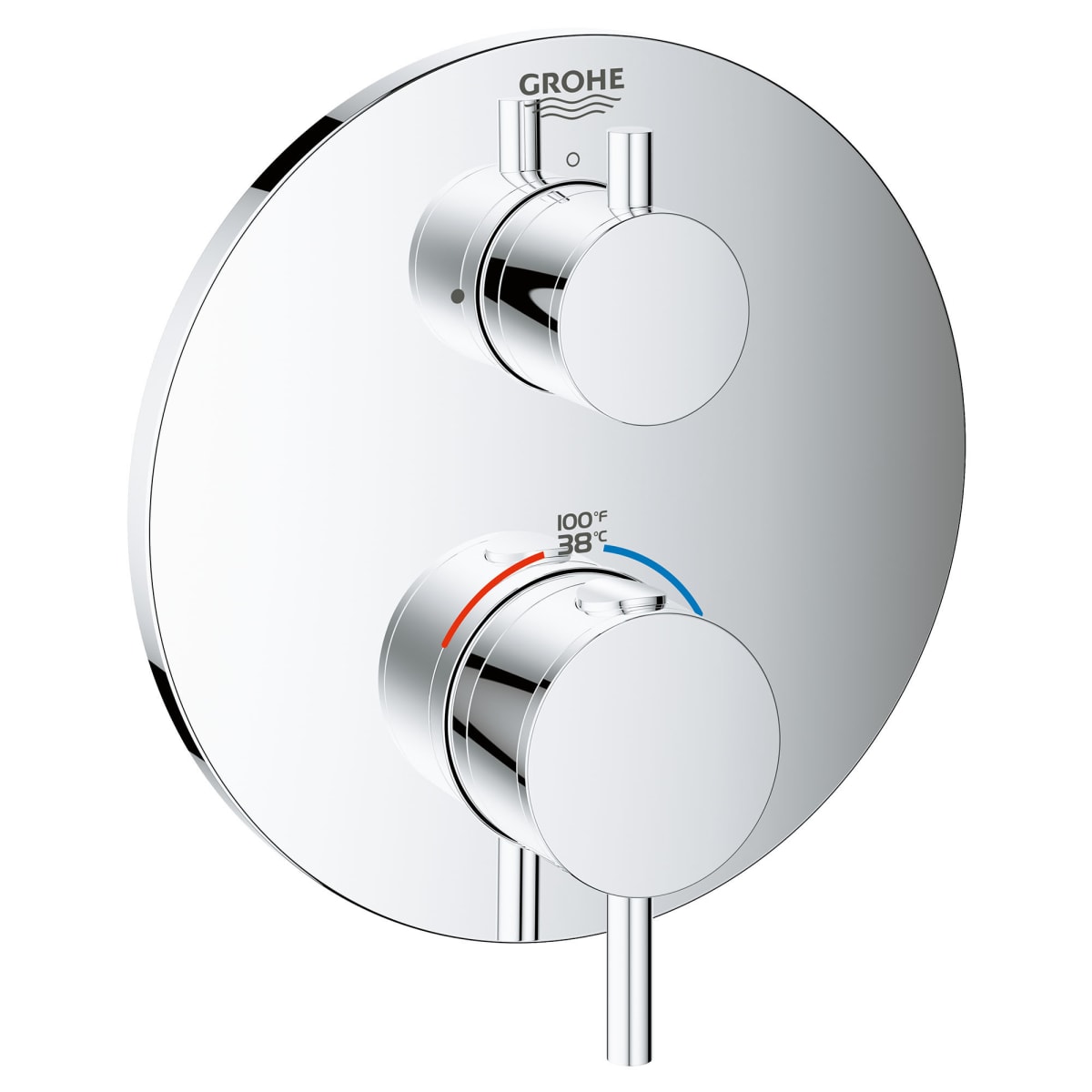 Grohe 24151003 Starlight Chrome Atrio Dual Function Thermostatic Valve Trim  Only with Double Knob Handle, Integrated Diverter, and Volume Control  Less Rough In