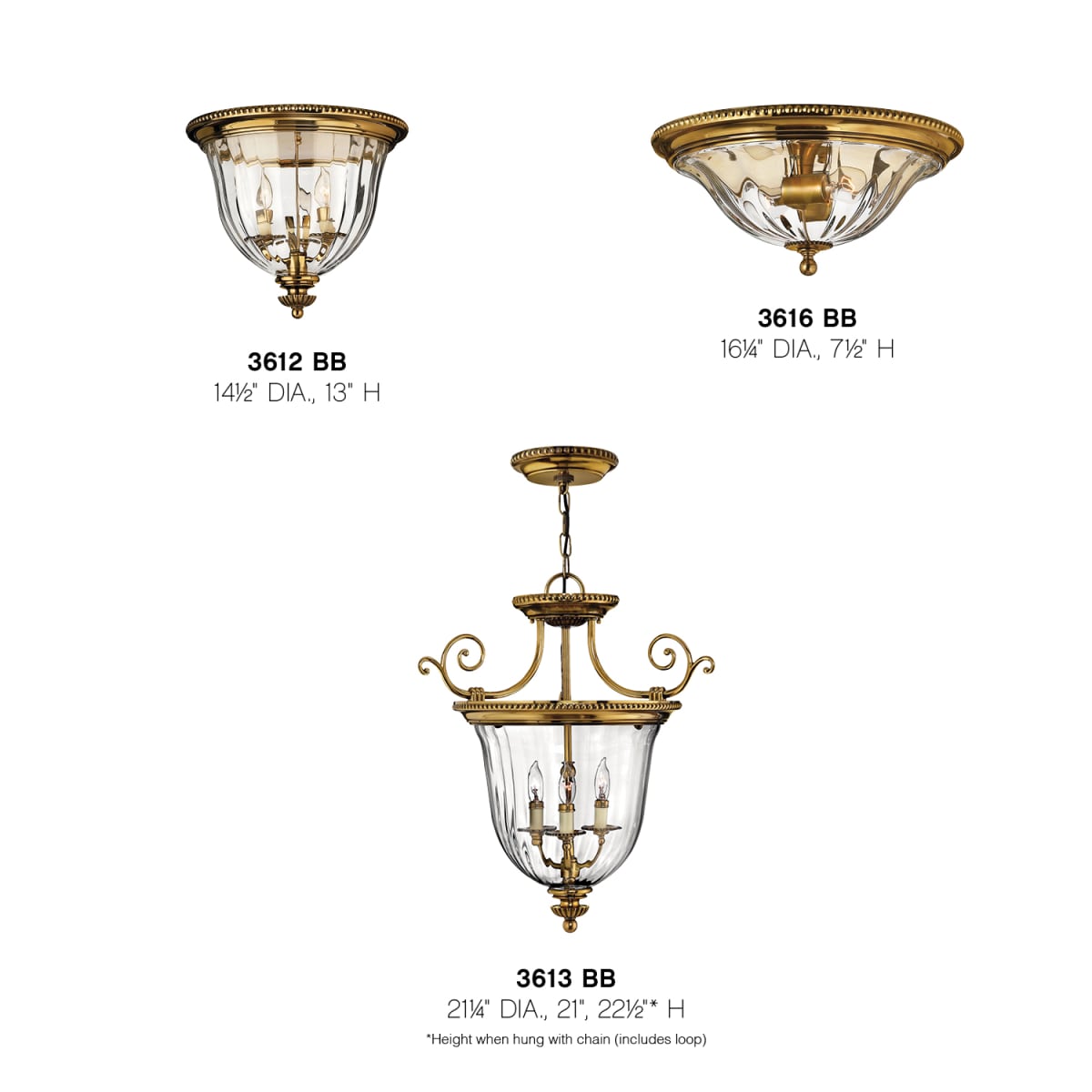 Hinkley Lighting 3613BB Burnished Brass 3 Light Indoor Semi