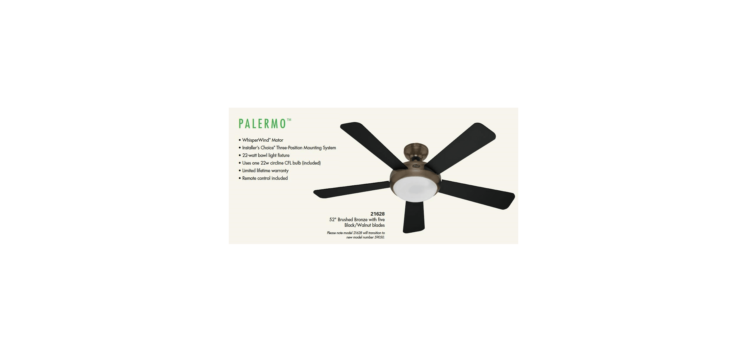 Hunter 59050 Brushed Bronze Palermo 52 5 Blade Energy Star