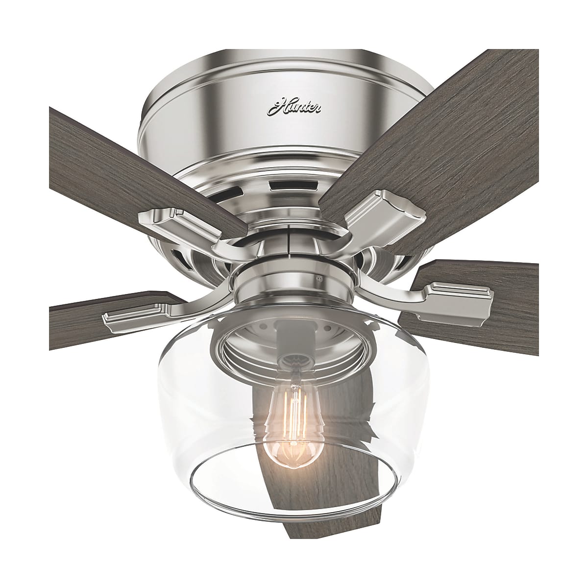 Hunter 53394 Brushed Nickel 52 5 Blade Led Ceiling Fan With Light Hunter 53394 Brushed Nickel 52 5 Blade Led Ceiling Fan With Light Kit And Remote Control Included Lightingdirect Com