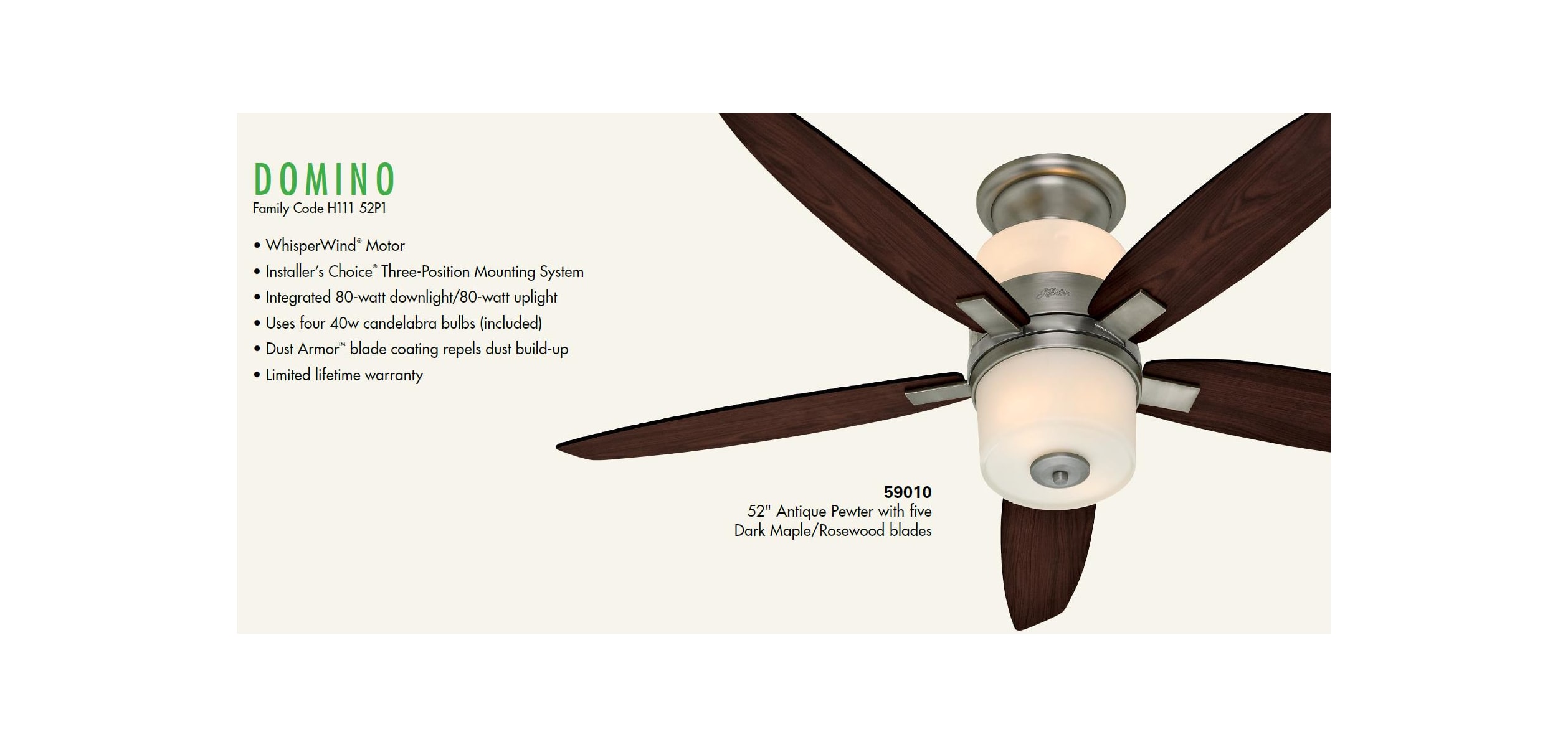 Hunter 59010 Antique Pewter 52 Indoor Ceiling Fan 5