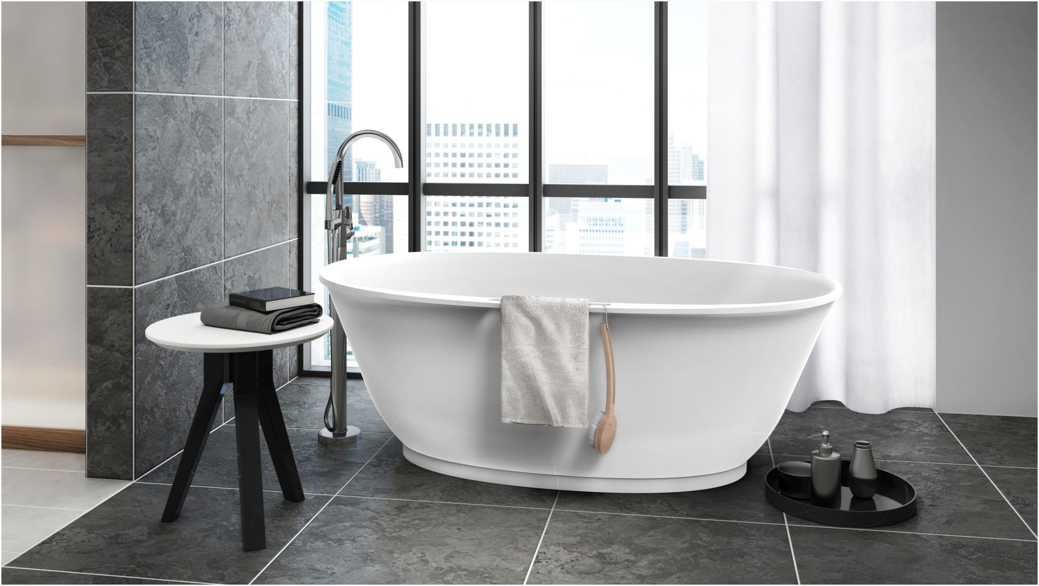 Jacuzzi Kaf6534bcxxxxg White Gloss Karina 65 Free Standing Stone Composite Soaking Tub With Center Drain Pop Up Drain Assembly And Overflow Faucet Com