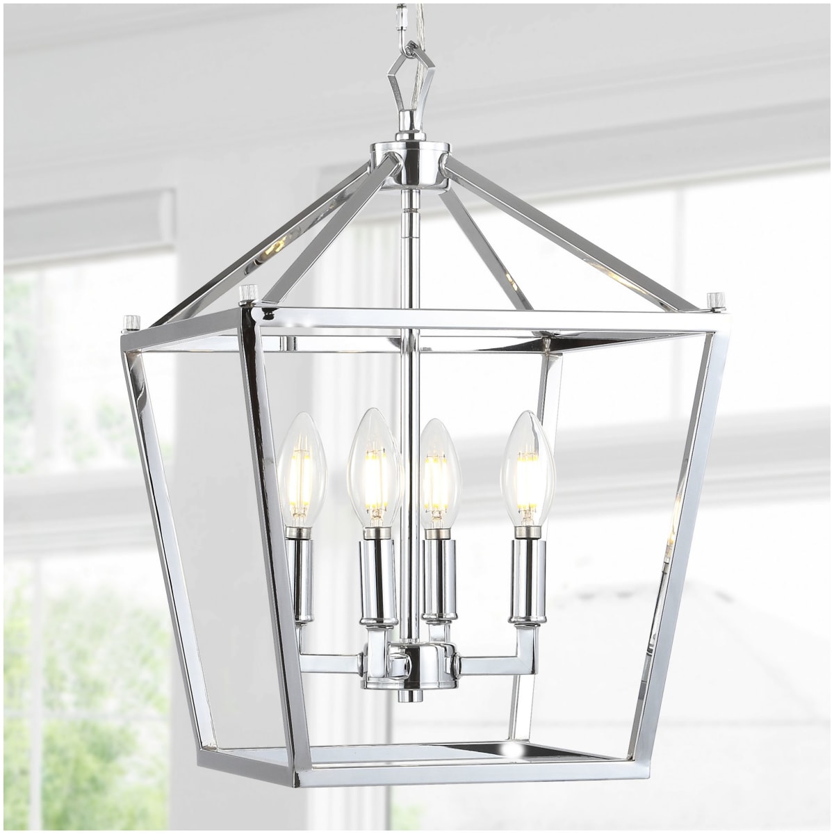 JONATHAN Y Lighting JYL7436C Chrome Pagoda 4 Light 12 Wide LED Taper Candle Pendant LightingDirect