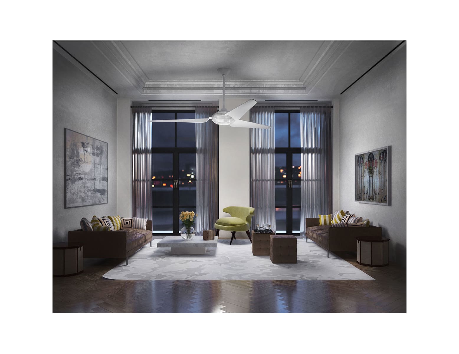 White Kichler Voya 84" Ceiling Fan with LED Light and Wall Control 