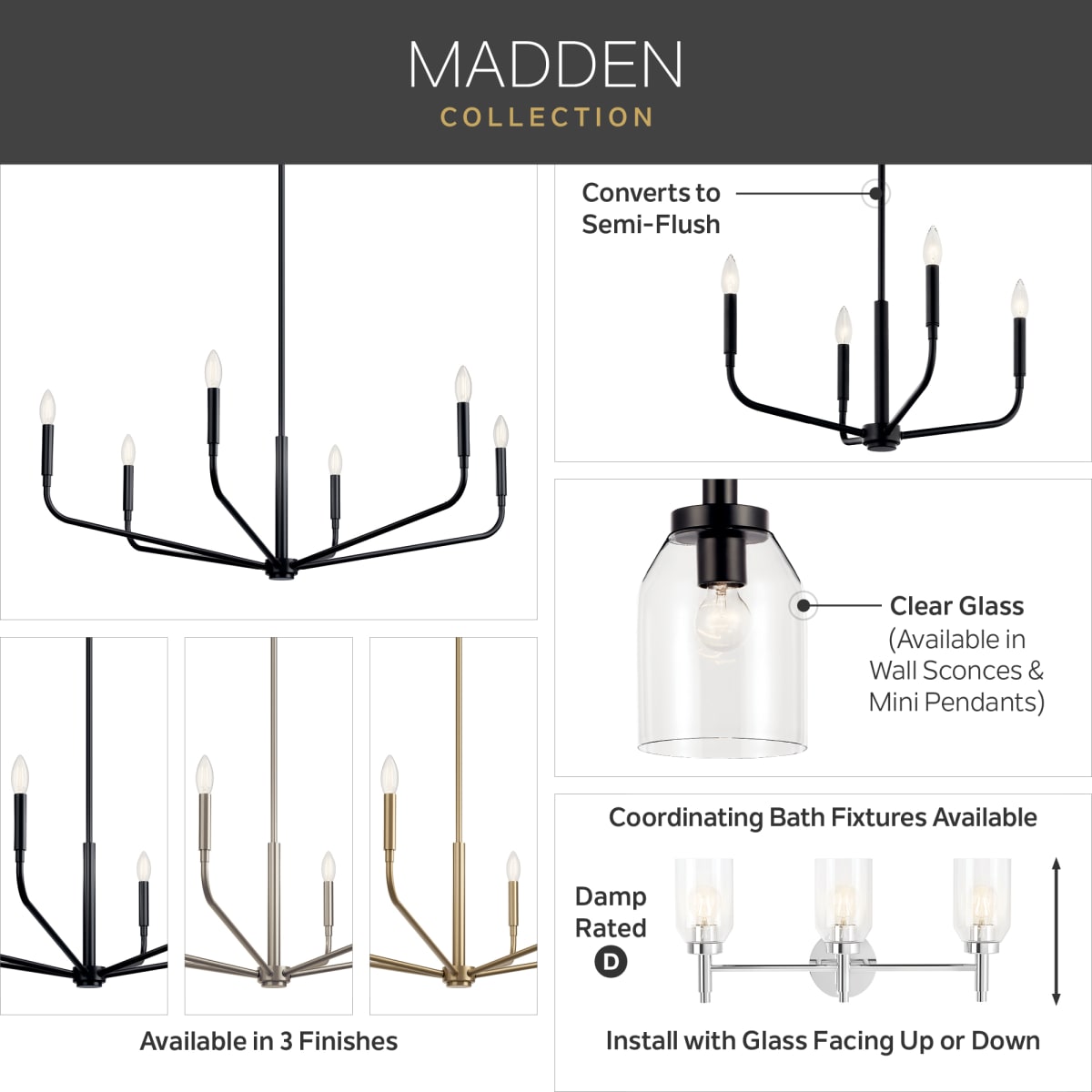 Kichler 52721CPZ Champagne Bronze Madden 6 Light 45