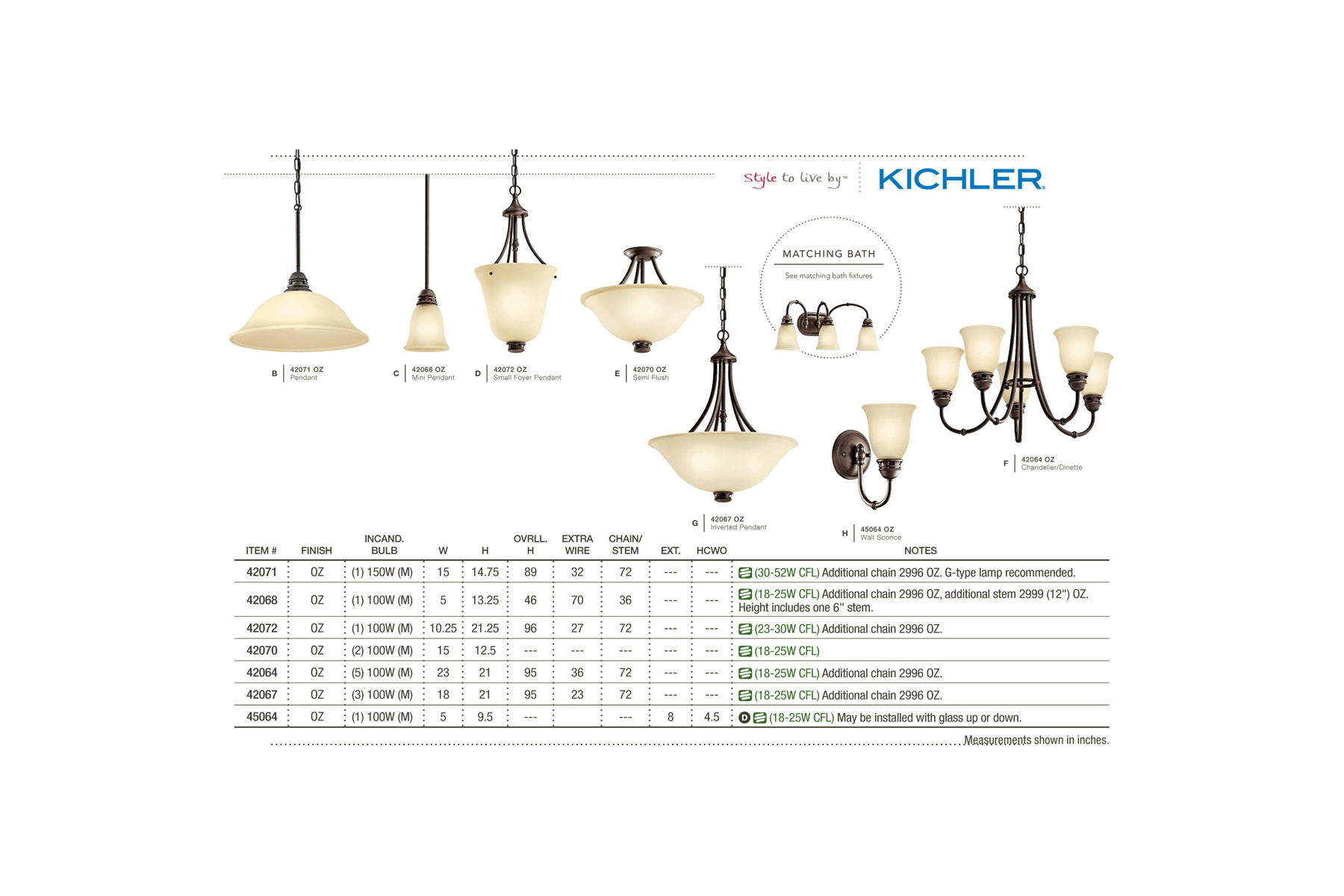 Kichler 42072OZ Durham 1 Light 10 inch Olde Bronze Inverted Pendant  Light 
