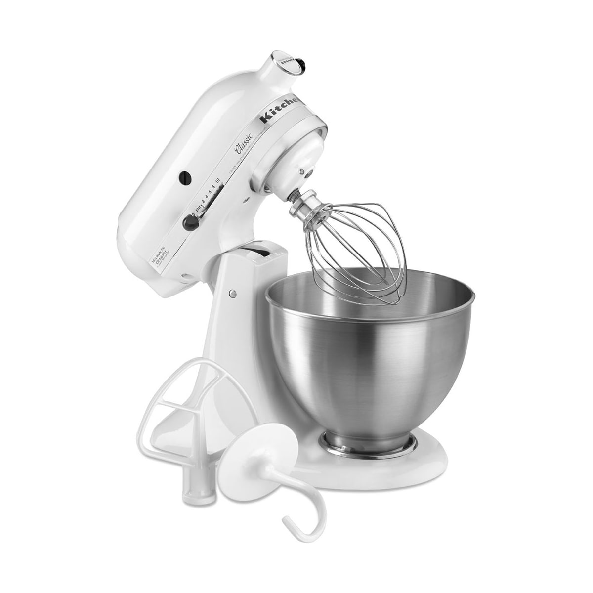 KitchenAid K45SS Classic White Stand Mixer Tilt Head w/ Bowl, 3 Beaters, &  Spout