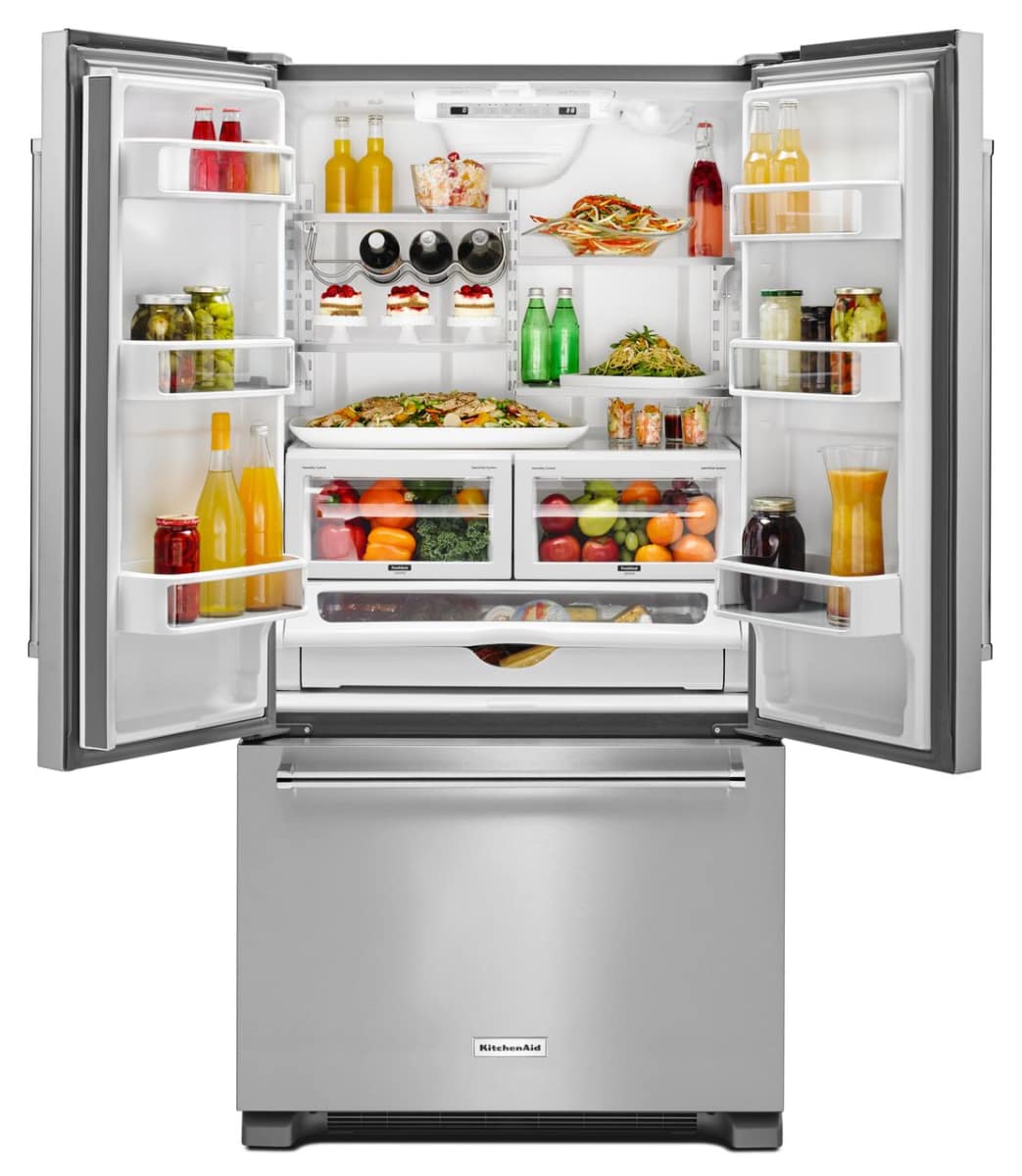 Kitchenaid Krfc302ess Stainless Steel 36 Inch Wide 22 0 Cu Ft Counter Depth French Door Refrigerator With Extendfresh And Internal Water Dispenser Ventingdirect Com