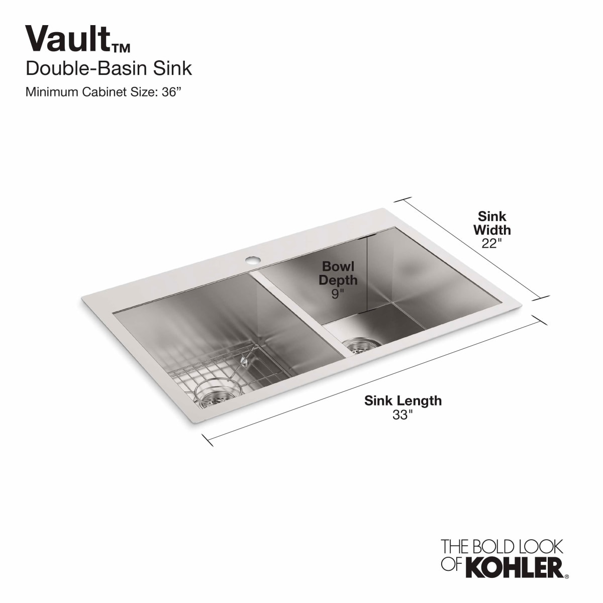 Kohler K-3820-4-NA Stainless Vault 33