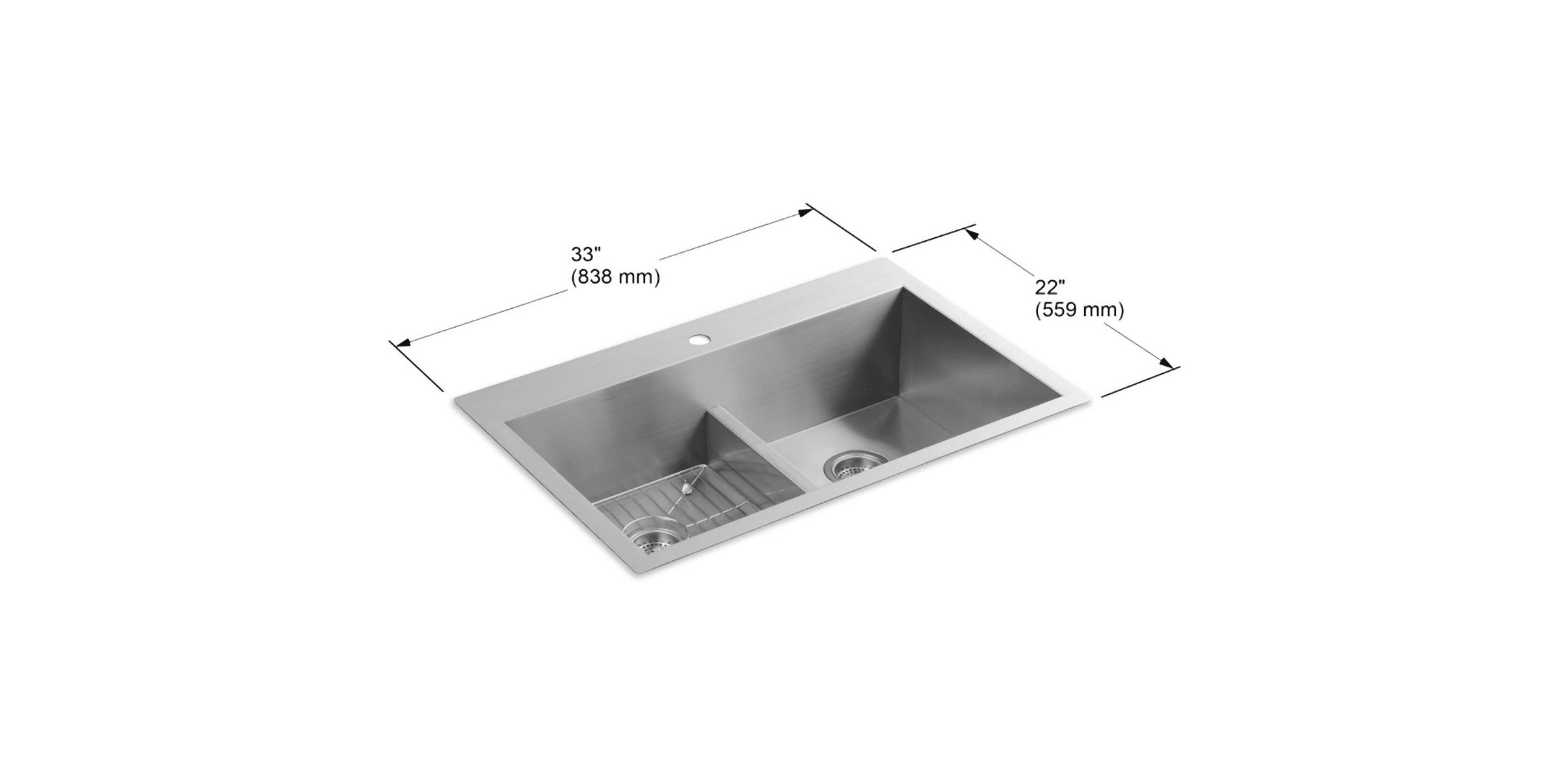 Kohler K 3838 1 Na Stainless Steel Vault 33 Double Equal Basin Top Mount Under Mount 18 Gauge Stainless Steel Kitchen Sink With Smart Divide Faucet Com