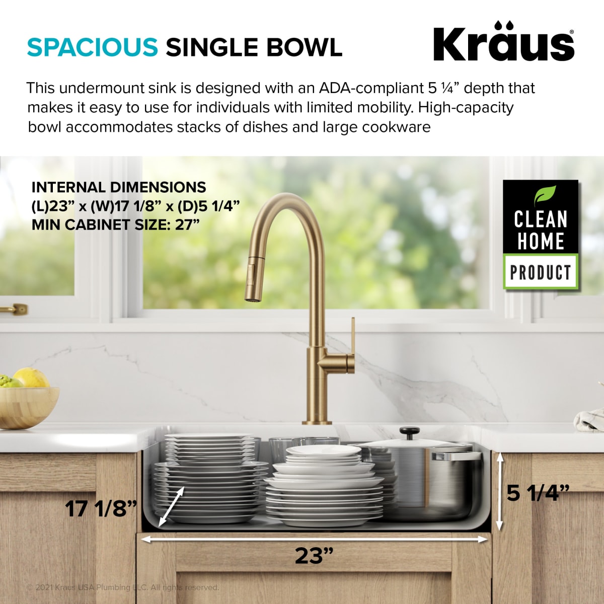 KRAUS Dex 33-inch Undermount 16 Gauge Stainless Steel Single Bowl Kitchen Sink, KA1US33B - 1