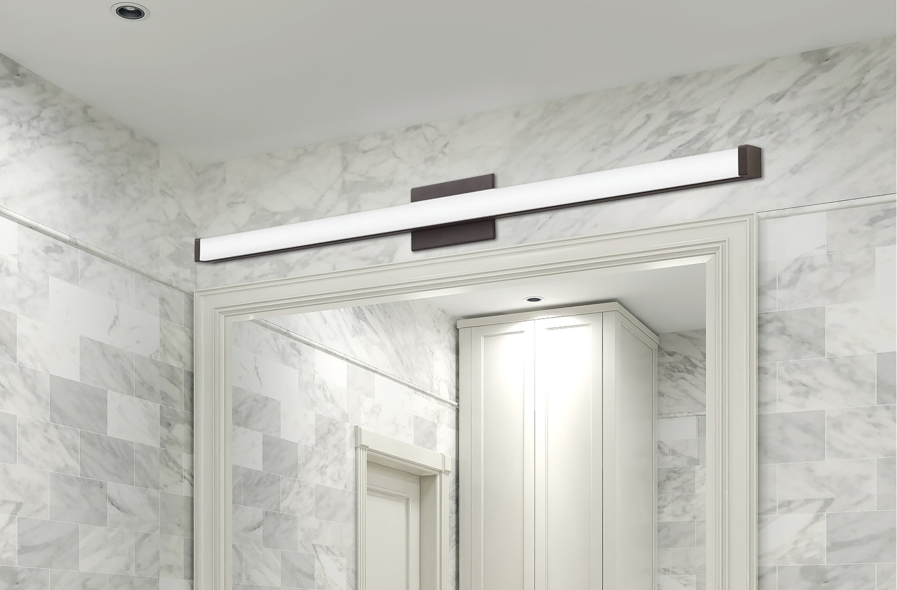 Lithonia Lighting FMVCSL 48IN MVOLT 30K 90CRI BN M4 Brushed Nickel Contemporary Square Single Light 45 Wide Integrated LED Bathroom Bar Light 3000K LightingDirect