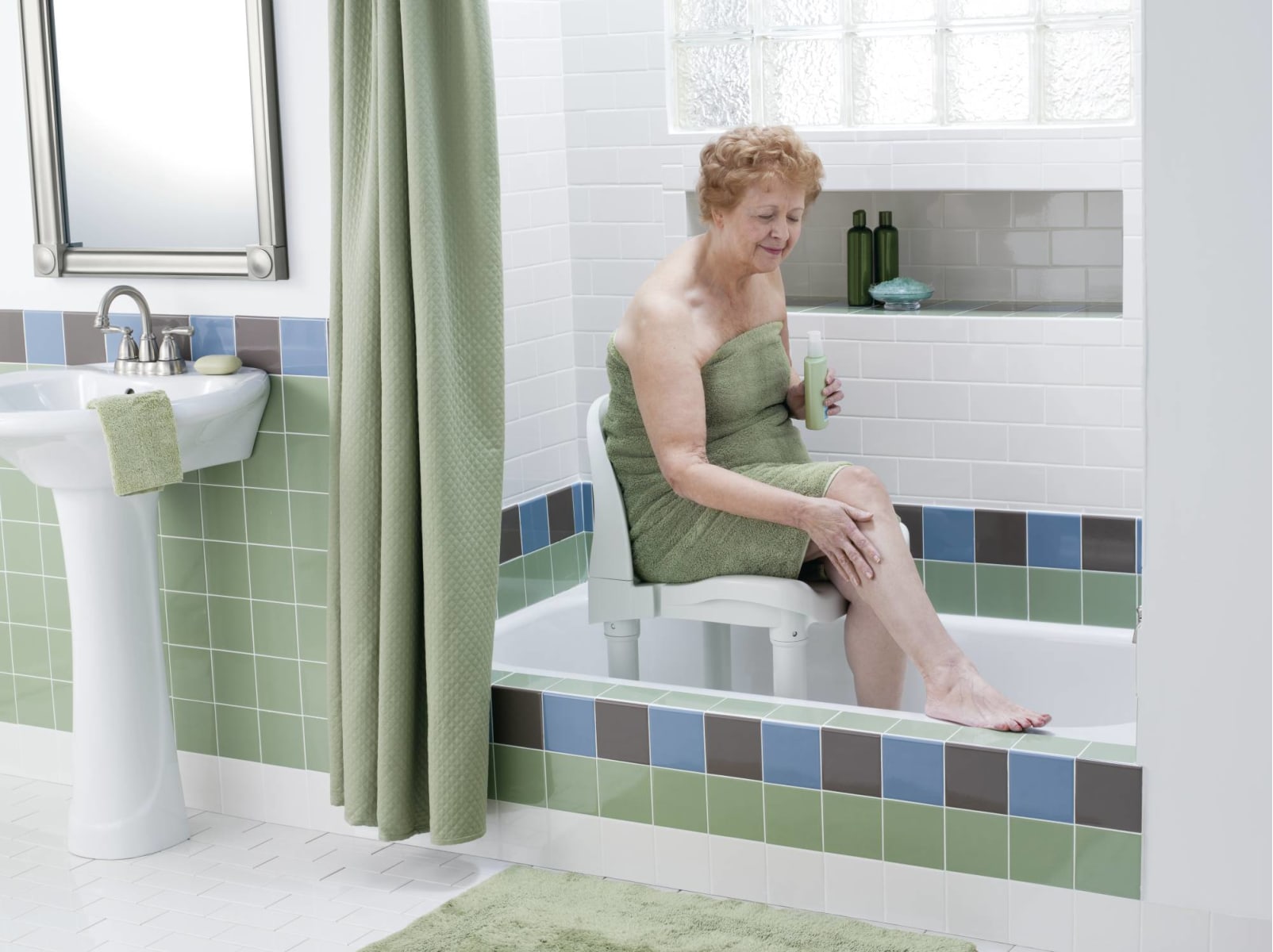Moen DN7064 Glacier Adjustable Shower Seat with Seat Back from the Home Care Collection Faucet