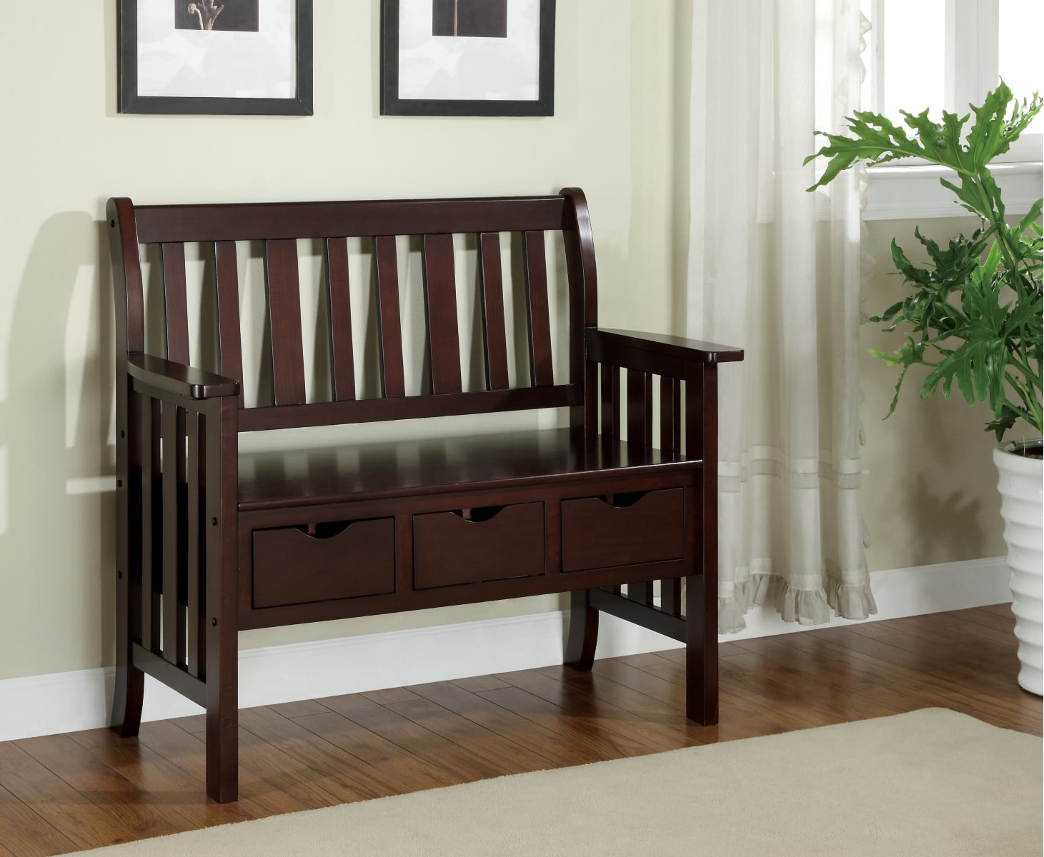 Monarch Specialties I 4516 Oak 48 Inch Long Bench With 3 Drawers Lightingdirect Com
