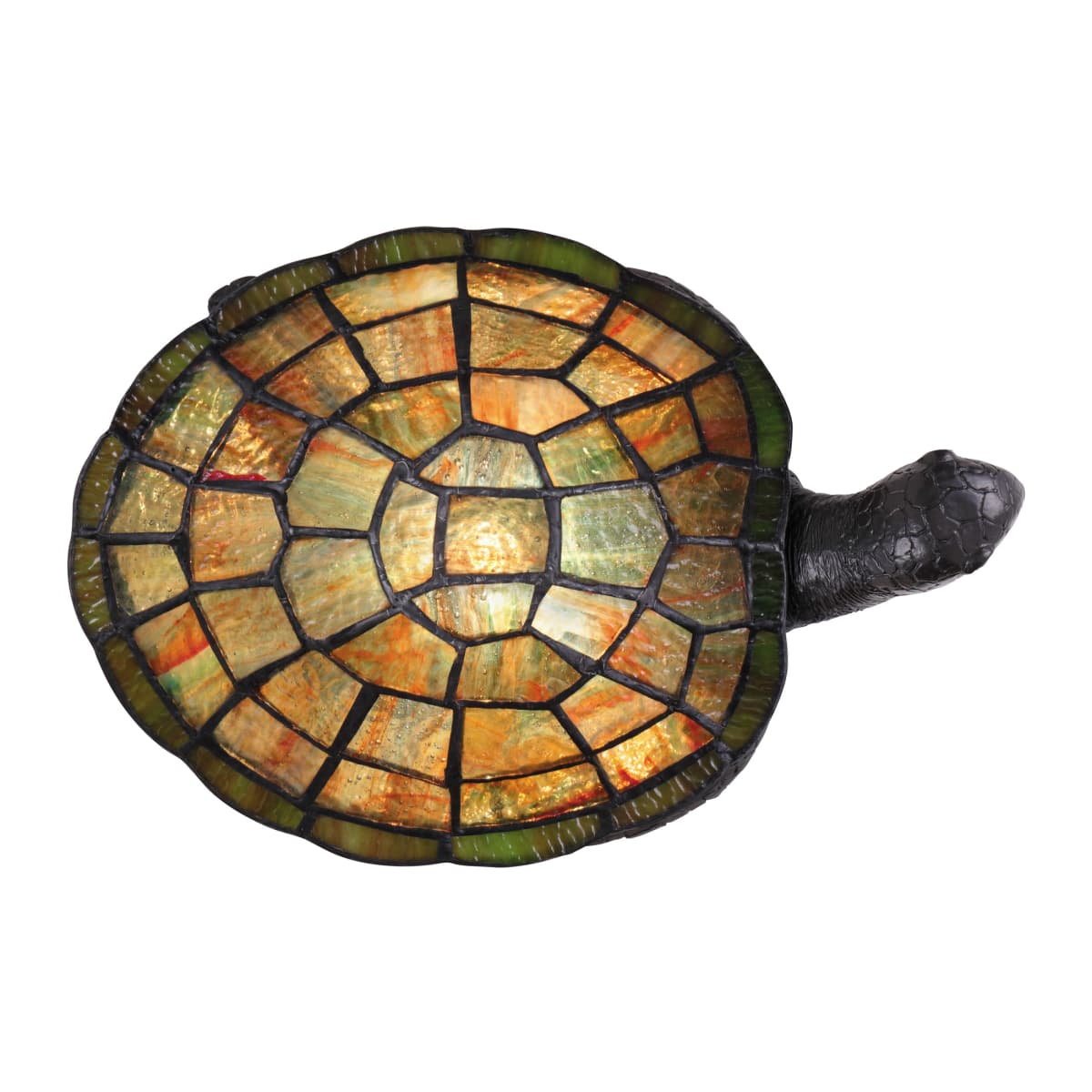 Quoizel TF3694VB Vintage Bronze Sawback Single Light 4 Tall Novelty Table Lamp with Tiffany Glass Turtle Shell LightingDirect