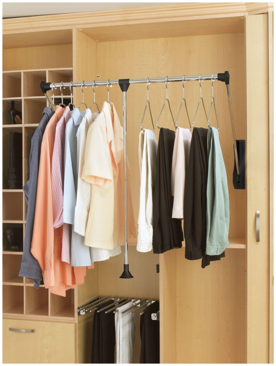 Rev A Shelf CPDR 1826 Polished Chrome Classic Closet 34 3 4 Adjustable Pull Down Closet Rod for Custom Closet Systems PullsDirect