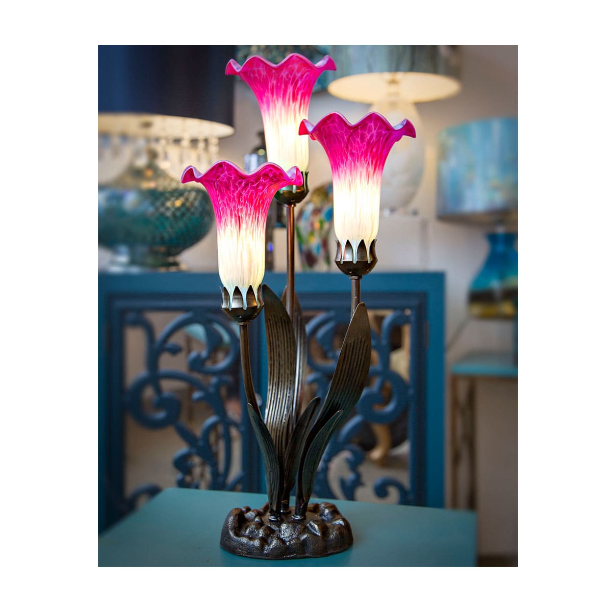 River of Goods 14708B Teal Lilies 3 Light 21