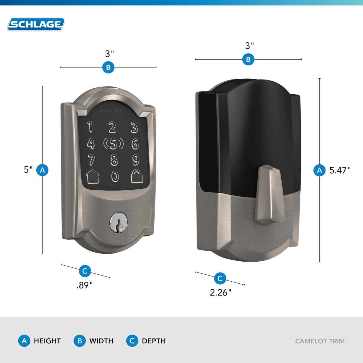 Schlage BE499WBCAM619 Satin Nickel Encode Plus Camelot Touchscreen  Electronic Deadbolt with WiFi