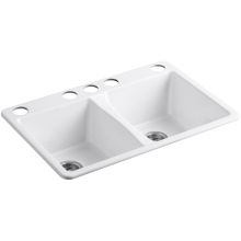 Kohler K 5818 5u 0 White Hartland 33 Double Basin Under Mount Enameled Cast Iron Kitchen Sink Faucet Com