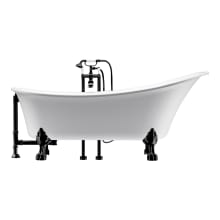 Dorya 70" Clawfoot Acrylic and Fiberglass Soaking Tub with Front Drain, Drain Assembly and Overflow - Includes Hand Shower