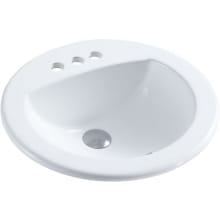 Ingrid 19-1/8" Oval Ceramic Drop In Bathroom Sink with Overflow and 3 Faucet Holes at 4" Centers