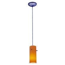 Cylinder 1 Light LED Pendant - 4" Wide with Amber Glass Shade