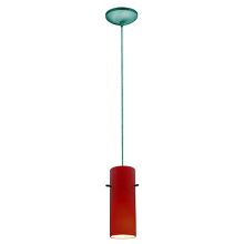 Cylinder 1 Light LED Pendant - 4" Wide with Red Glass Shade