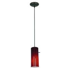 Cylinder 1 Light LED Pendant - 4" Wide with Red Glass Shade