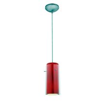 Glass n Glass Cylinder 1 Light LED Pendant - 5" Wide with Red and Clear Glass Shade