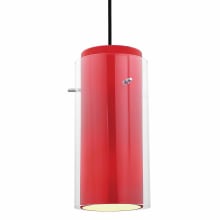 Glass n Glass Cylinder 1 Light LED Pendant - 5" Wide with Red and Clear Glass Shade