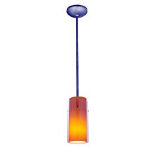 Glass n Glass Cylinder 1 Light LED Pendant - 5" Wide with Clear and Amber Glass Shade