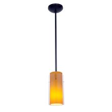 Glass n Glass Cylinder 1 Light LED Pendant - 5" Wide with Clear and Amber Glass Shade