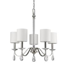 Lily 5 Light 23" Wide Single Tier Chandelier with White Fabric Shades and Crystal Accents