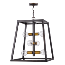 Tiberton 6 Light 19" Wide Pendant with Raw Brass Sockets