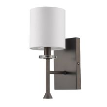 Kara Single Light 11" High Wall Sconce with White Fabric Shade and Crystal Accents