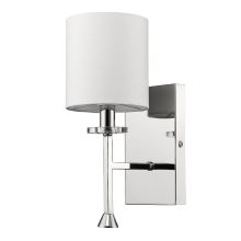 Kara Single Light 11" High Wall Sconce with White Fabric Shade and Crystal Accents