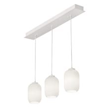 Callie 3 Light 36" Wide Linear Pendant with Frosted, Ribbed Glass Shades