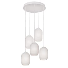 Callie 5 Light 24" Wide Multi Light Pendant with Frosted, Ribbed Glass Shades