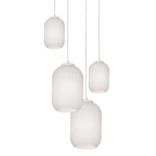 Callie 4 Light 18" Wide Multi Light Pendant with Frosted, Ribbed Glass Shades