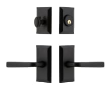 Vale  - Rustic Cast Iron Left Handed Single Cylinder Keyed Entry Deadbolt and Leverset Combo Pack with Lance Lever and 2-3/8" Backset