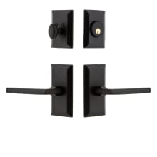 Vale  - Rustic Cast Iron Left Handed Single Cylinder Keyed Entry Deadbolt and Leverset Combo Pack with Dirk Lever and 2-3/8" Backset