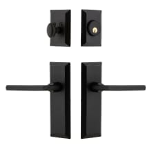 Keep - Rustic Cast Iron Left Handed Single Cylinder Keyed Entry Deadbolt and Leverset Combo Pack with Dirk Lever and 2-3/8" Backset