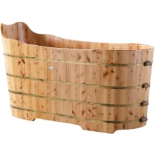 59" Free Standing Cedar Wood Soaking Tub with Right Drain and Drain Assembly