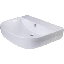 24" Porcelain D-Bowl Wall Mounted Bathroom Sink with 1 Faucet Hole and Overflow